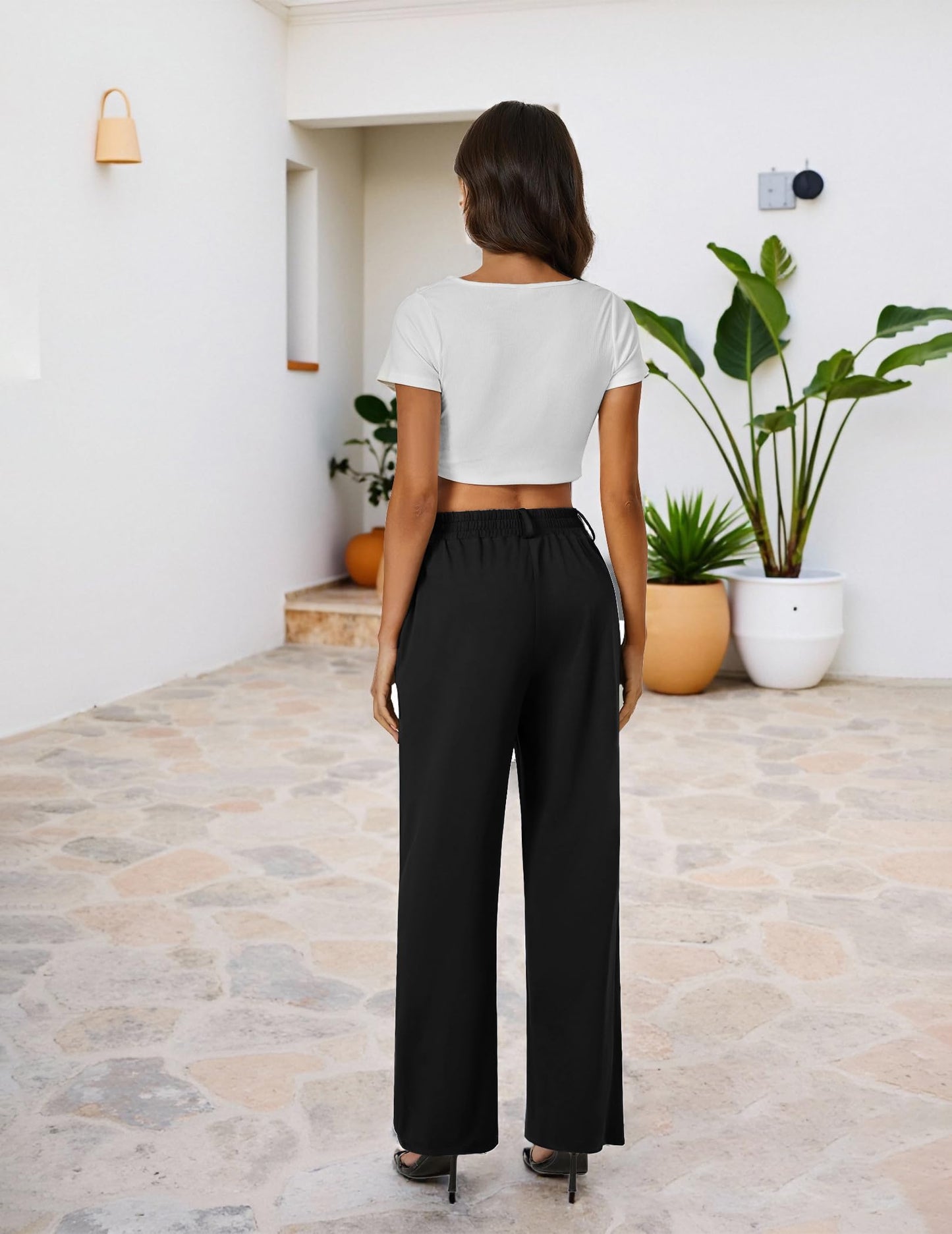 FireSwan Wide Leg Pants Woman Palazzo Casual Slacks High Waisted Trousers Loose Business Work Dress Office Pockets Black