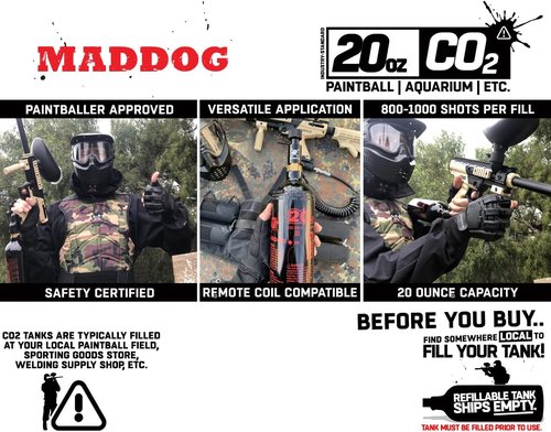 Maddog 20 Oz Refillable Aluminum CO2 Paintball Tank - Ships Empty - 3 Pack