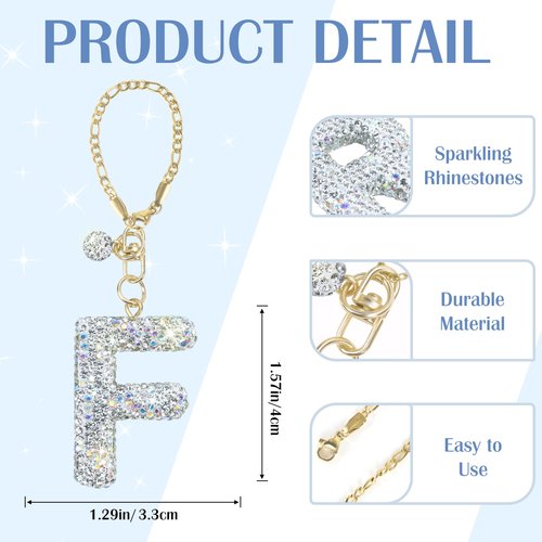 Mokoart Glitter Letter Charms for Stanley Cup, Water Bottle Charms for HydroJug Traveler & Tumbler With Handle, Cute Initial Name ID With Bling Letter for Cup Accessories (F)