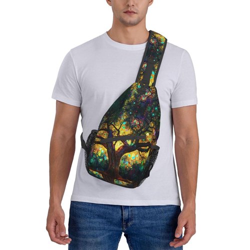 Mqtzyiwx Colorfully Colors Tree Sling Backpack Hiking Backpack Crossbody Bag Sports Lightweight And waterproof Chest Bag Shoulder Bag For Women Men