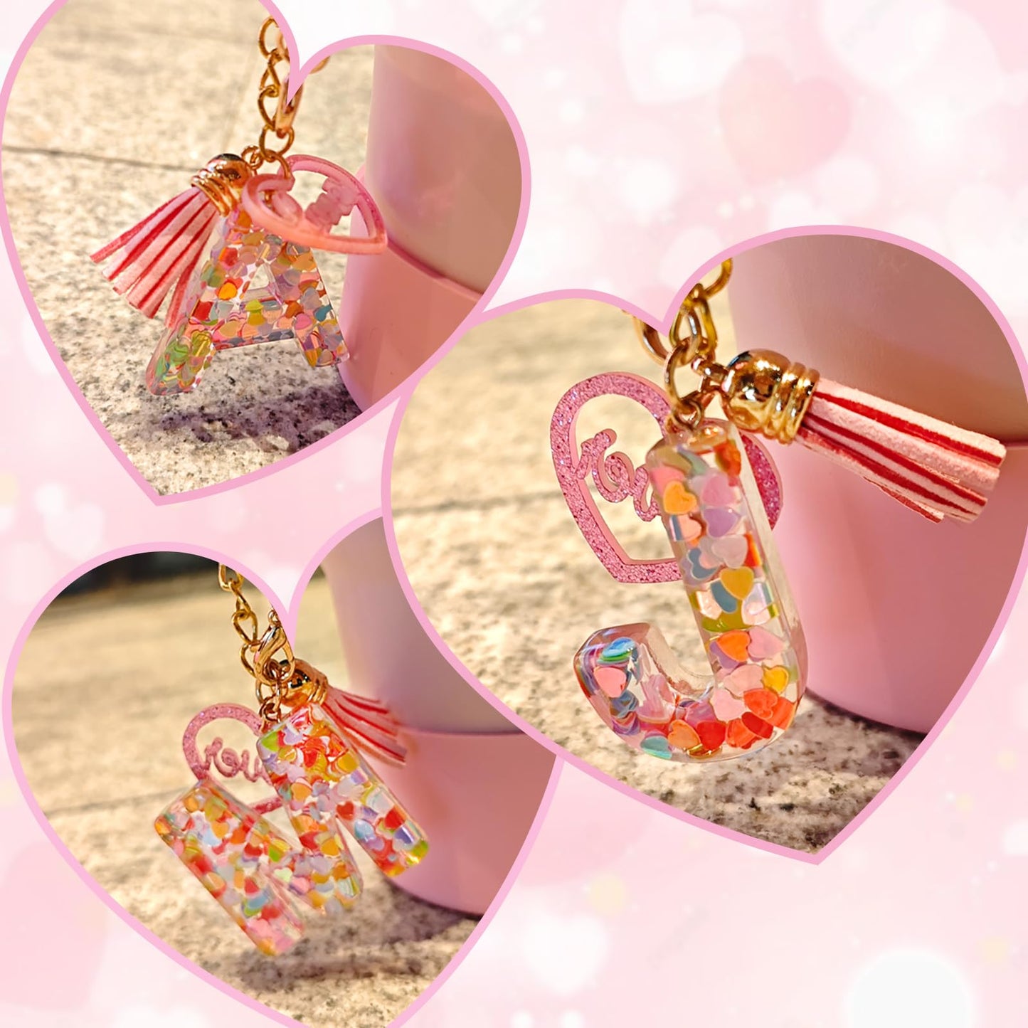 Fabenyok Letter Charm Accessories for Stanley Cup, Cute Initial Letter Keychain Handle Charm with Love for Stanley Tumbler for Women Girls (Pink, Letter S)