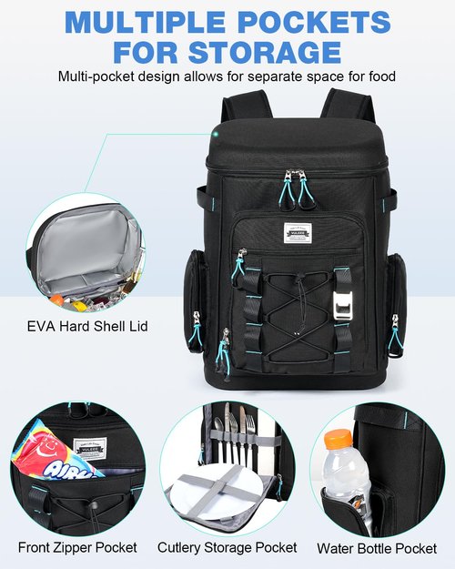 Yuleee Tactical Cooler Backpack - 30 Can Insulated Waterproof EVA Ice Bag, Leakproof Lightweight Portable Cooler for Camping, Beach, Travel, Picnic, Hiking, Black