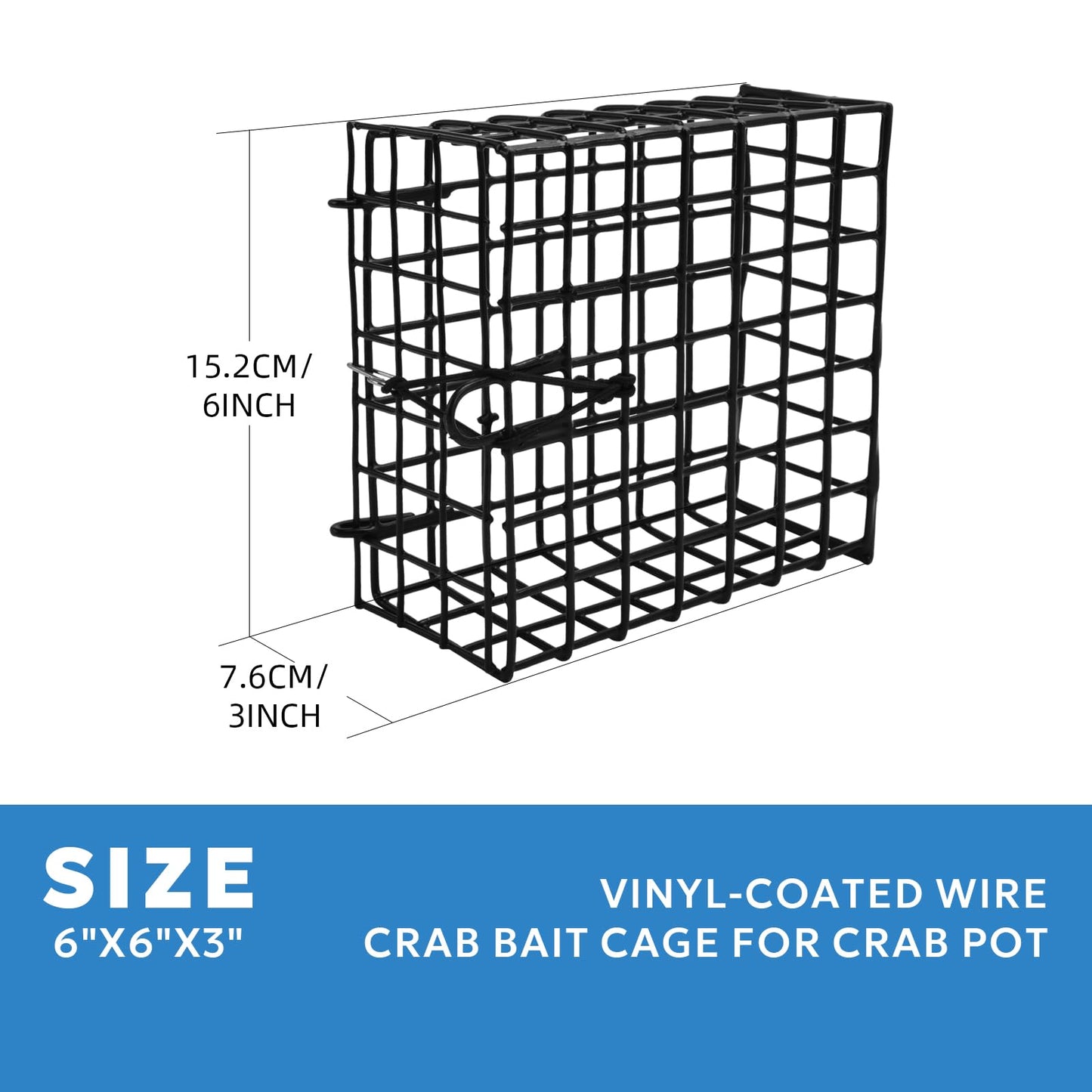 A1FISHER 3Packs Vinyl-Coated Wire Crab Bait Cages for Crab Pot, 6"x6"x3" Black