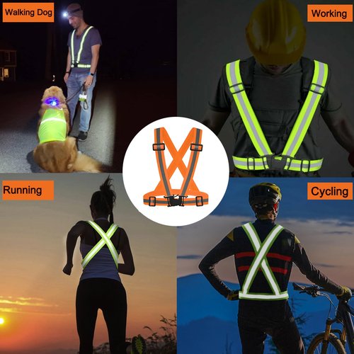 Oeyliz Reflective Vest Reflective Running Vest Men Women 2 Pack Safety Vest High Visibility Vest Night Running Vest Running Gear Adjustable Reflective Safety Running Walking Cycling(Orange+Green)