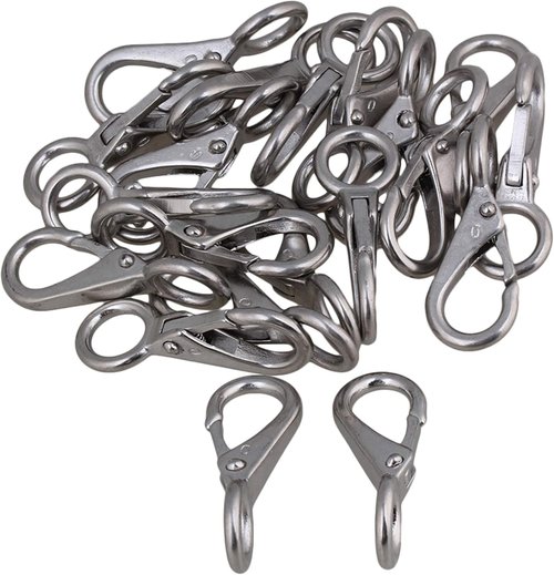CNBTR Fixed Eye Hook Link 0# Boat Clip Hook 55mm Length Silver 304 Stainless Steel Pack of 20