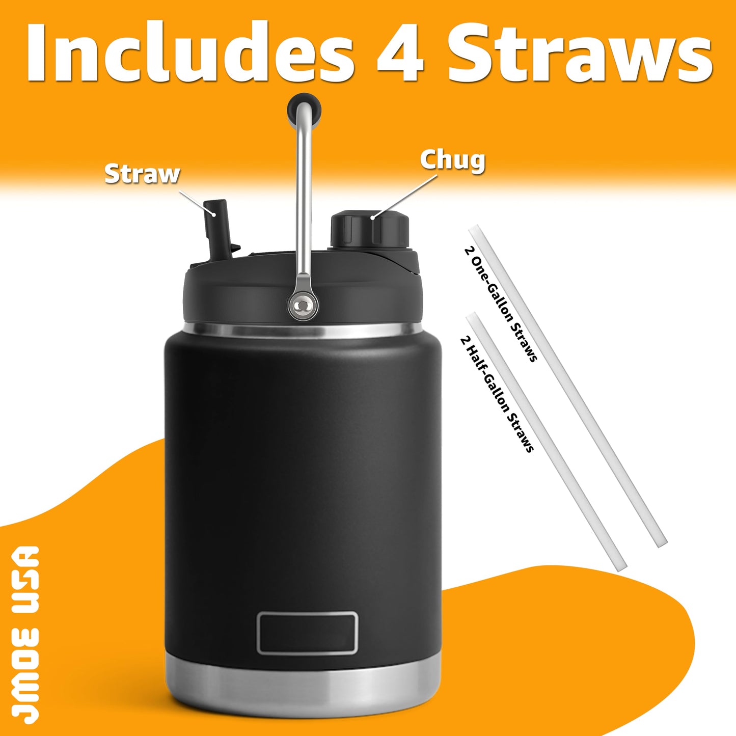 Jmoe USA Improved Jug Lid for Yeti Half Gallon and One Gallon Rambler Jugs | 2 in 1 Replacement Lid | Large Chug Spout and Leakproof Flip Straw | BPA Free Plastic | Includes 4 Straws