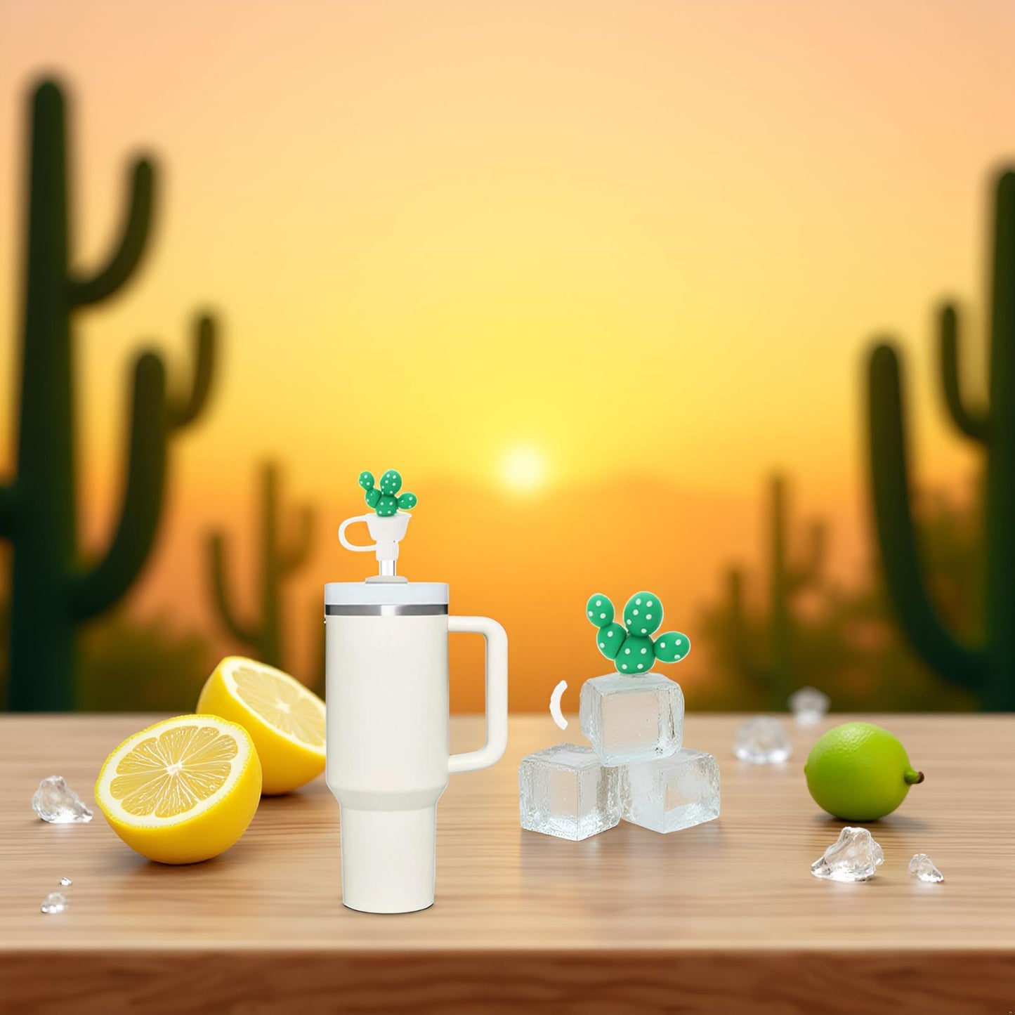 Green Cactus Straw Cover for Stanley 40&30 Oz Cup, 10mm Silicone Straw Covers Cap for Stanley Cup Accessories, Cute Topper for Tumblers, Cap Stopper for Reusable Tip Lids