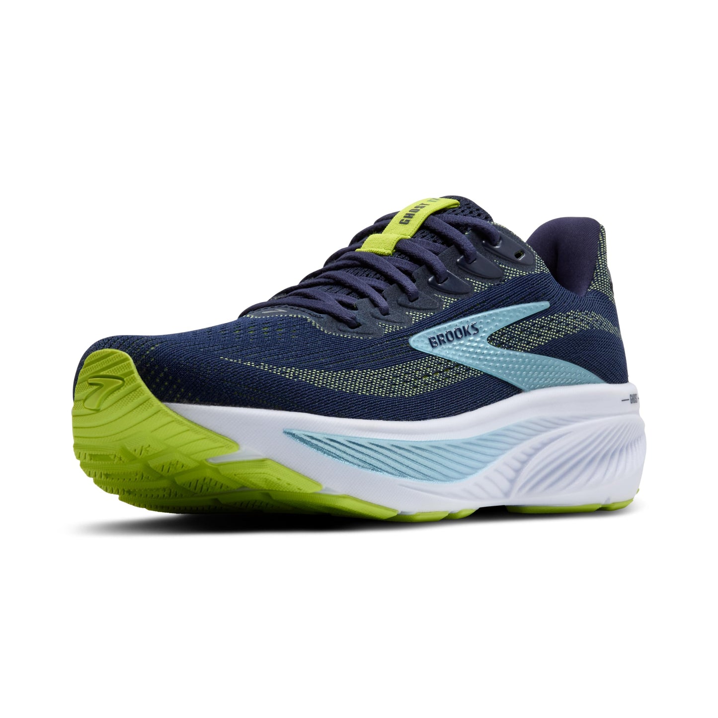 Brooks Men’s Ghost 17 Neutral Running Shoe - Peacoat/Lime/Blue - 8.5 Medium