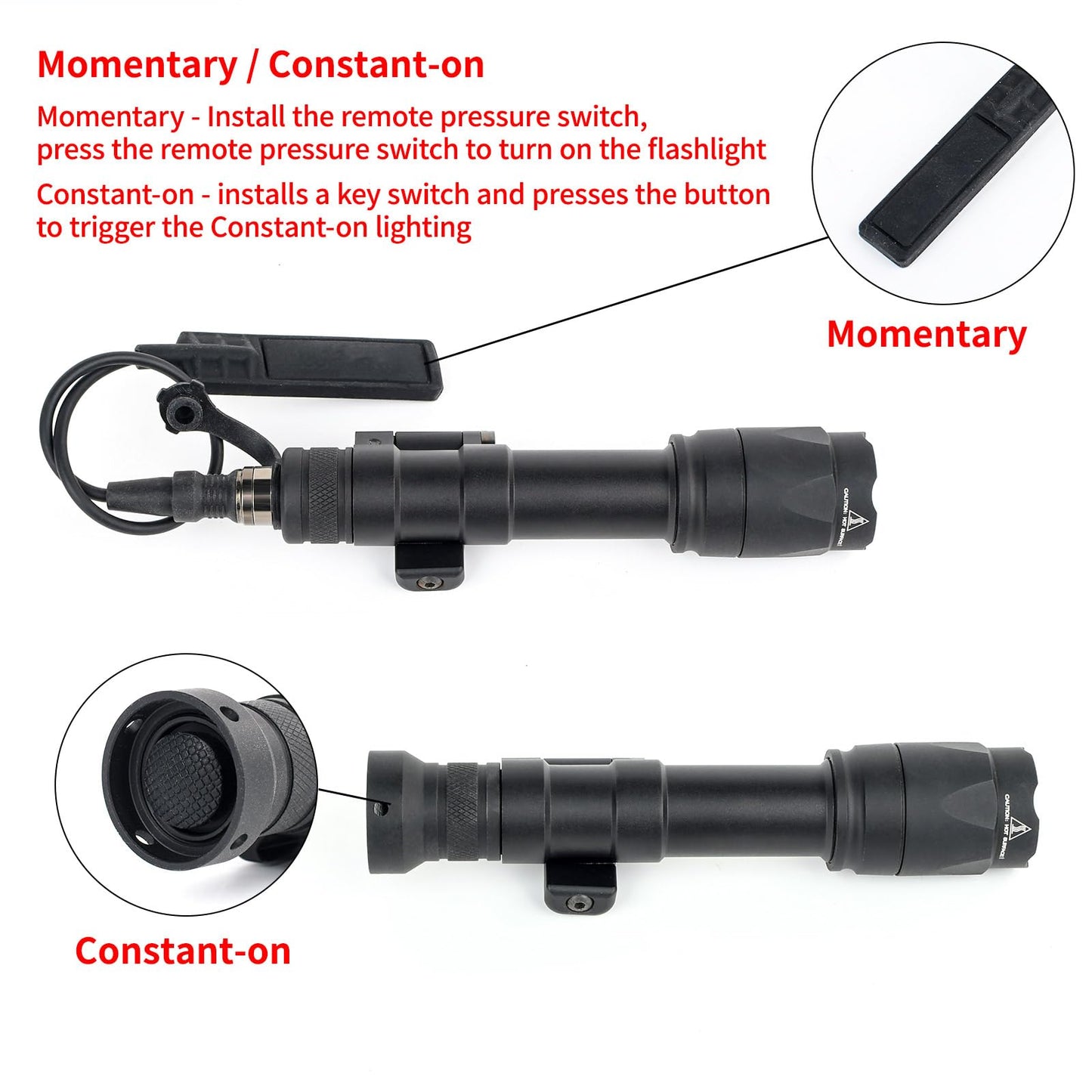 GLECTICAL 800 Lumens Tactical Flashlight with Replaceable Rotating Base, Momentary/Constant-on, Fit for 20mm Picatinny & Mlok/Keymod Rail,with Remote Pressure Switch