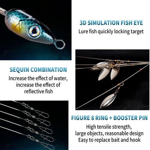 Vkinman 21Pcs 5 Arms Alabama Umbrella Rig for Bass Striper Rig Fishing Lures Bait Kit with Swimbaits for Walleye Trout Perch Freshwater/Saltwater Boat Trolling