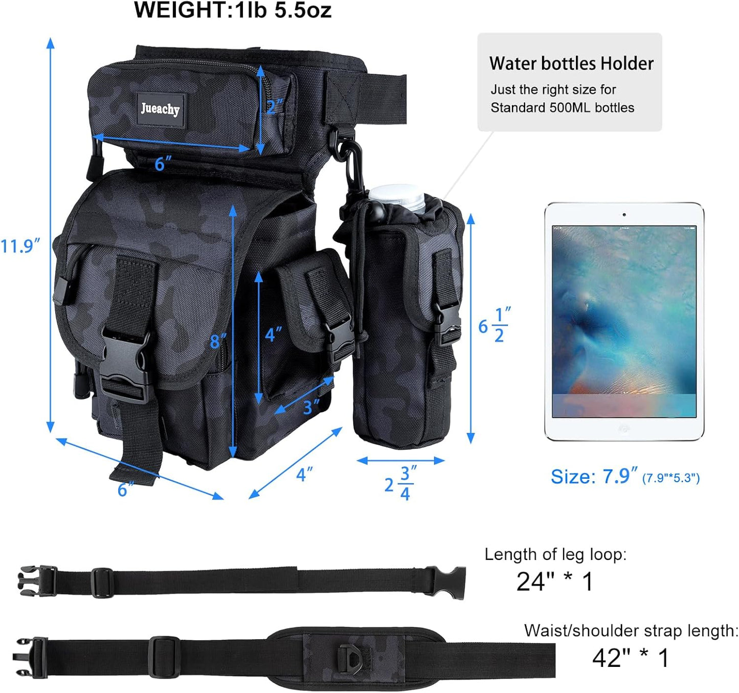 Jueachy Drop Leg Bag for Men Tactical Metal Detecting Thigh Pack with Water Bottle Pouch