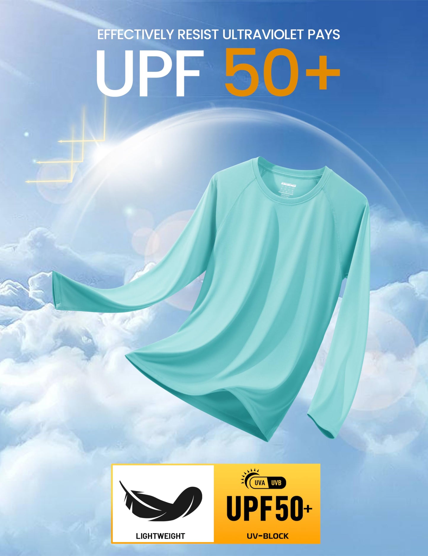 MAGCOMSEN Men's Aqua Blue Long Sleeve UPF 50+ Sun Protection Quick Dry Athletic Shirt