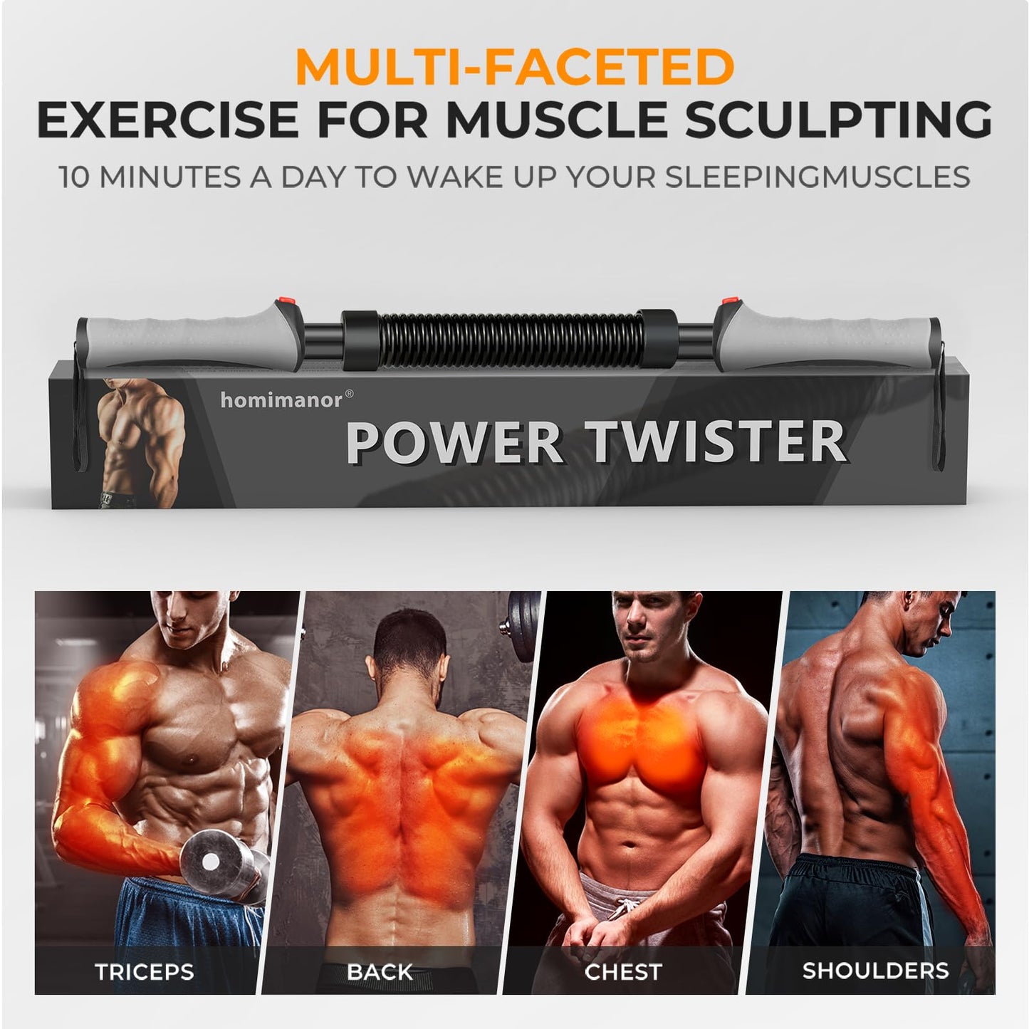 homimanor Adjustable Power Twister Bar - Chest Workout Equipment Arm Exerciser for Shoulder, Forearms, Biceps and Back, Home Gym Upper Body Workout Equipment for Men (44-88 lbs)