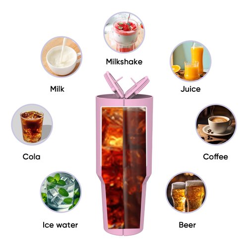 Stanley 40oz 2-in-1 Drink Divider – Pink Silicone Split Insert with Lids for Dual Beverages – Compatible with Stanley Quencher Tumbler, BPA-Free