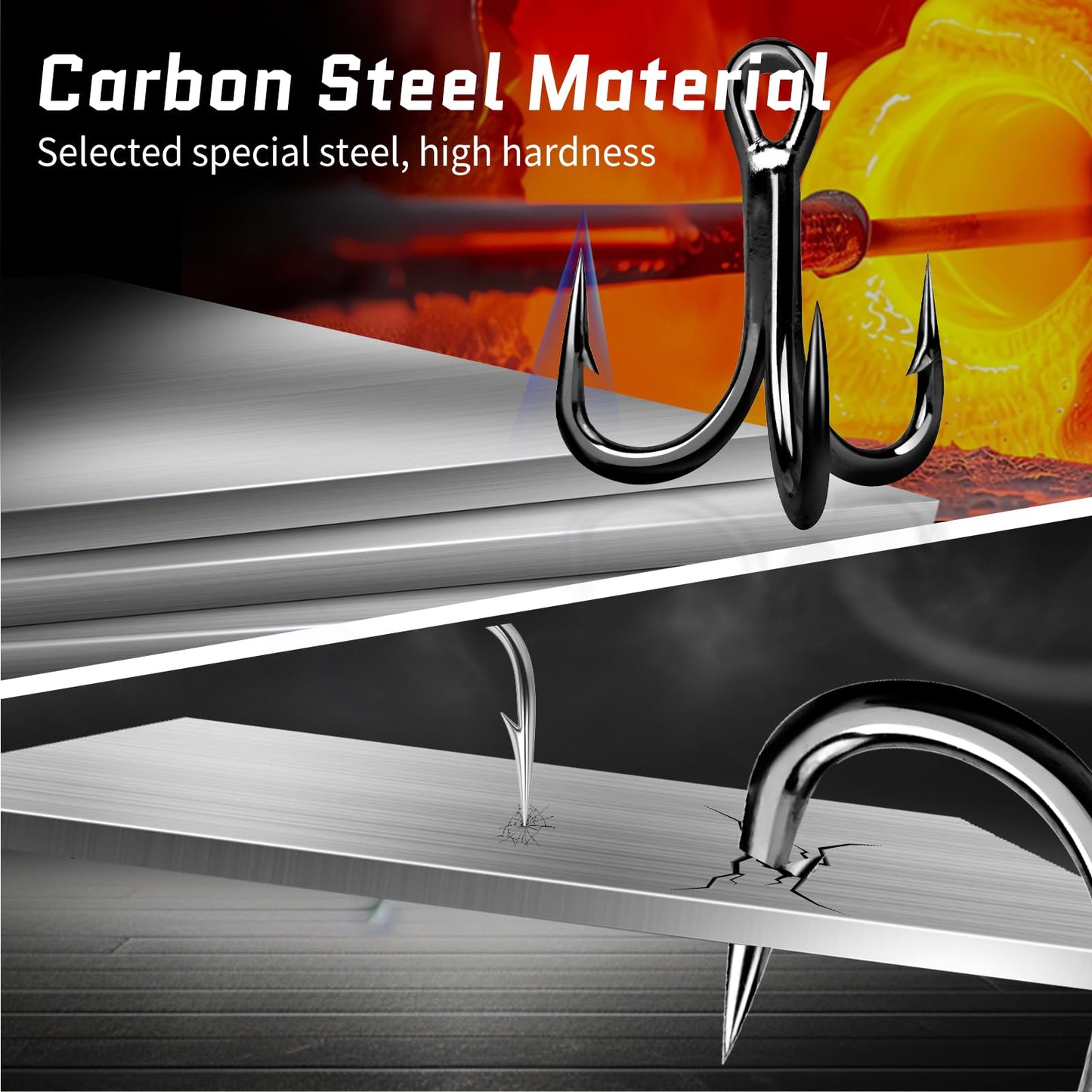 FishTrip Treble Fishing Hooks 4X Strong,10pcs/Pack Black Triple Hooks High Carbon Steel,Replacement Hooks on Hard Lures for Freshwater Saltwater Size 12