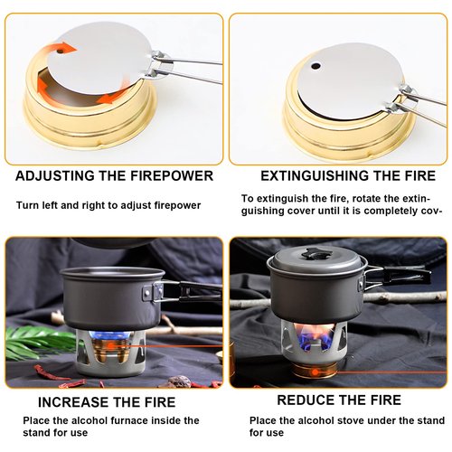 KOMCLUB Mini Alcohol Stove for Backpacking Portable Alcohol Stove Spirit Burner Ultralight Camping Mini Camp Stove Cookware Set Outdoor Camping Hiking Backpacking Picnic