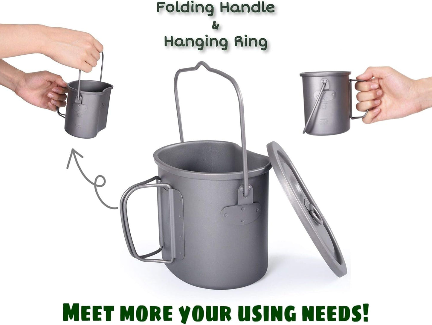 Ultralight Titanium Camping Pot Set with Lid - 800ml Wood Stove Mug for Hiking & Backpacking