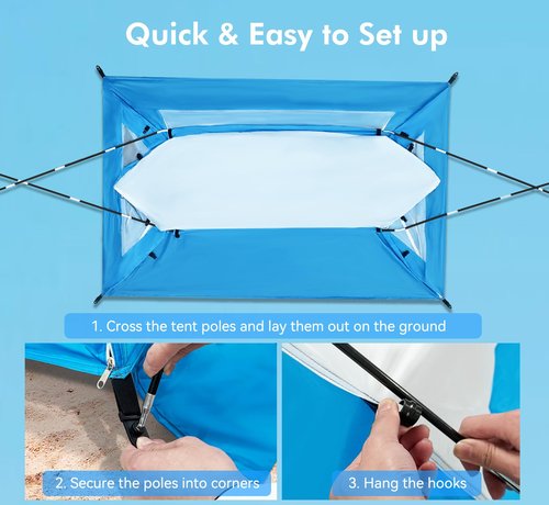 Calen Beach Tent,Beach Canopy Shade Tent with UPF 50+UV Protection for 3-4 Person, Waterproof Portable Easy Setup Beach Sun Shelter Tent for Outdoor Adventures, Camping, and Picnics with Carrying Bag