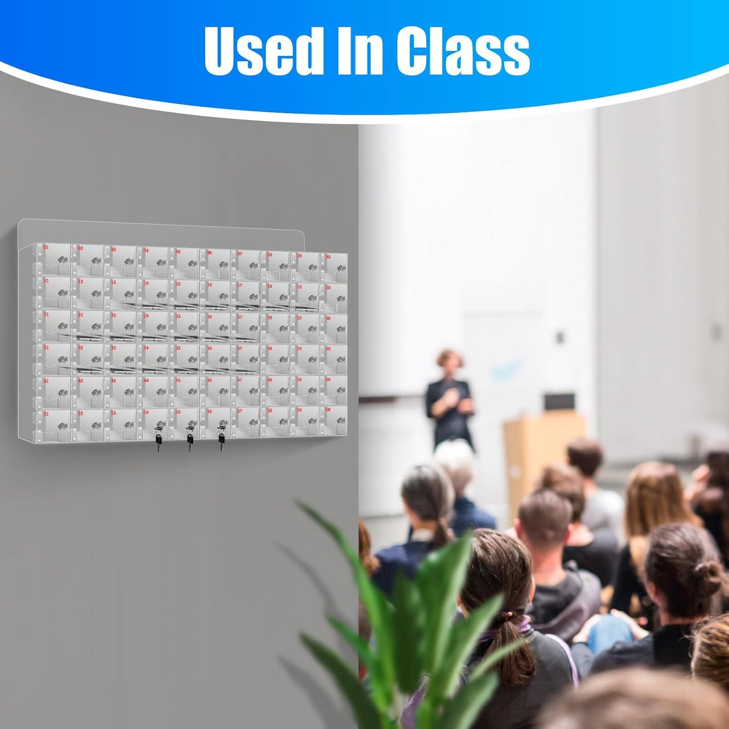 Cell Phone Locker, 100 Slots Clear Acrylic Phone Storage Box, Secure Wall Mounted Cell Phone Cabinet with Keys, Ideal for Workplace, Classroom, Fitness Center, Organized Cell Phone Storage