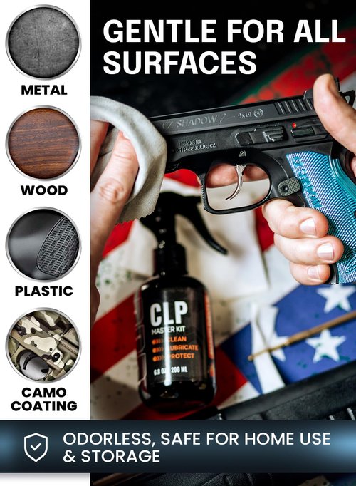 Gun Cleaning Oil Kit 3-in-1 Cleans, Lubes, Protects - 6.8 Oz Sprayer Gun Cleaner and Lubricant, Needle Oiler, Cleaning Patches, Cleaning Swabs and Brush - Gun Oil and Cleaning Kit