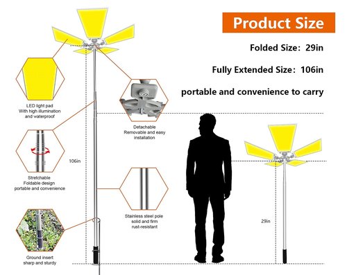 CONPEX 35000lm LED Telescopic Camping Lights Portable Outdoor with Remote and Ac to Dc 110V to 12V Converter