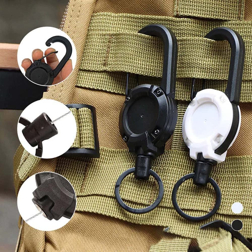 2023 New Outdoor Automatic Retractable Wire Rope Luya Tactical Keychain - Heavy Duty Carabiner Key Chains, Anti-Theft Multitool Carabiner Badge Holder for Camping, Fishing, Hunting (1 PC - White)