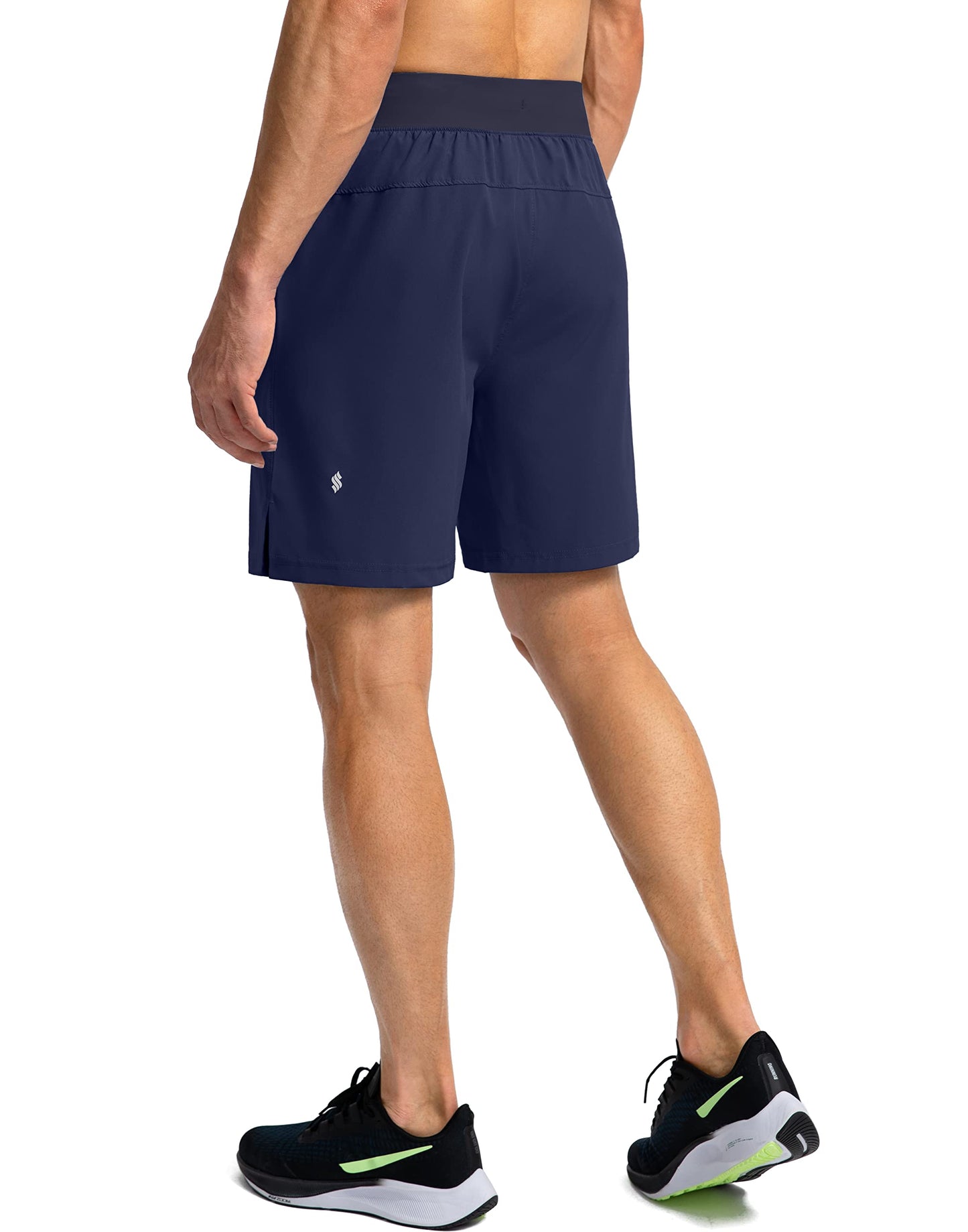 Soothfeel Men's Running Shorts with Zipper Pockets 7 Inch Lightweight Quick Dry Gym Athletic Workout Shorts for Men (Navy, L)