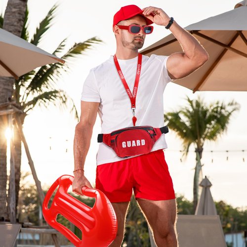 Hiboom 18 Pcs Guard Costume Supplies Guard Fanny Pack with Whistle Lanyard First Aid Hip Pack Whistle with Lanyard Adjustable Strap Zipper Pouch Red Emergency Equipment Set