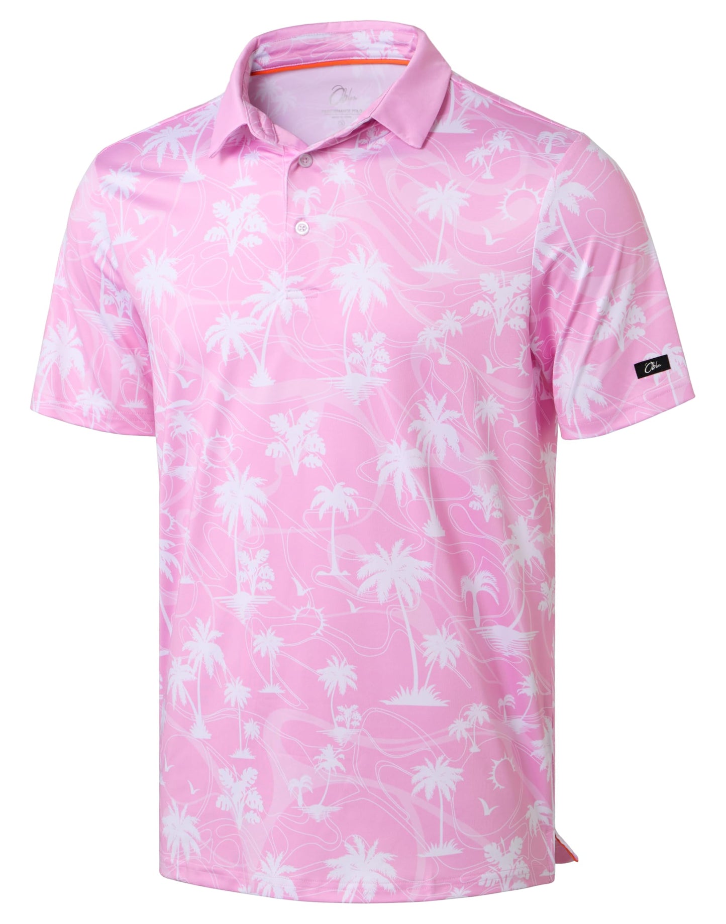 Obla Mens Golf Polo Shirts Short Sleeve Dry Fit Casual Print Collared Golf Shirts Wicking for Men(Pink Coconut Beach_XXL)