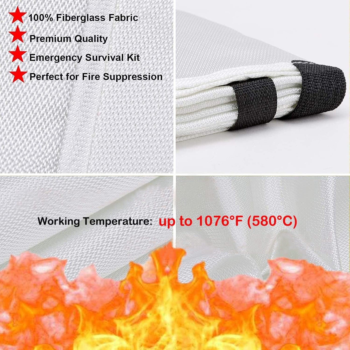 TONYKO Fiberglass Fire Blanket for Emergency Surival, Flame Retardant Protection and Heat Insulation with Various Sizes