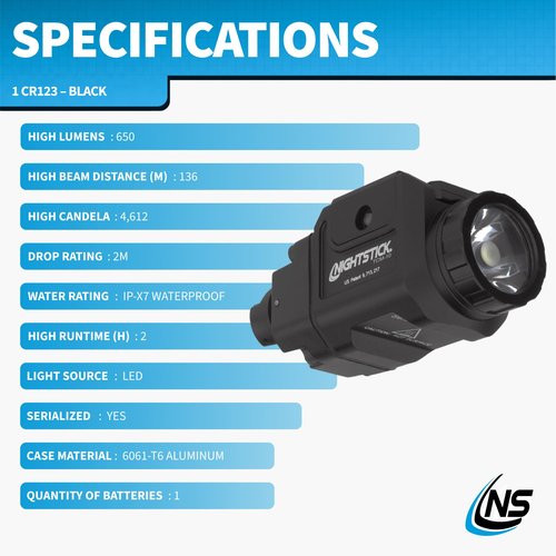 Nightstick TCM-10 Compact Handgun Light - 1 CR123 – Black