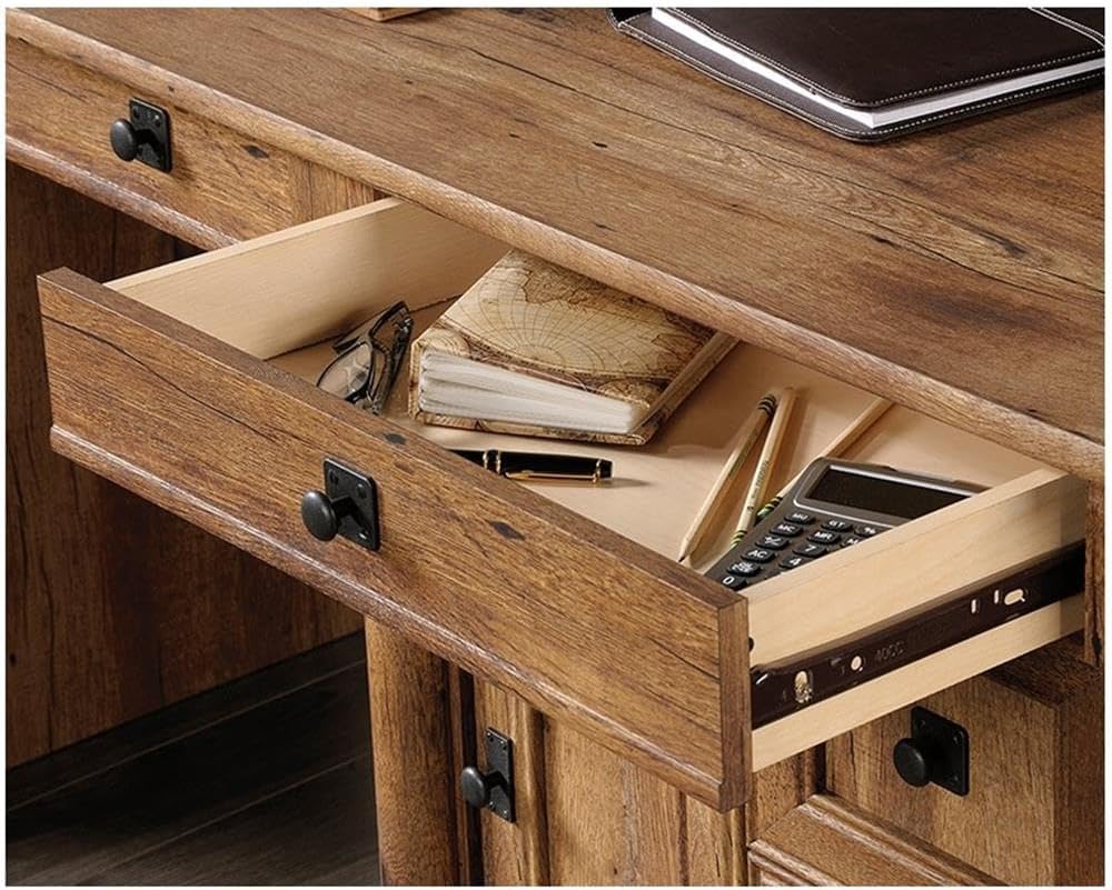 Pemberly Row Contemporary Wood Computer Desk with Hutch in Cherry