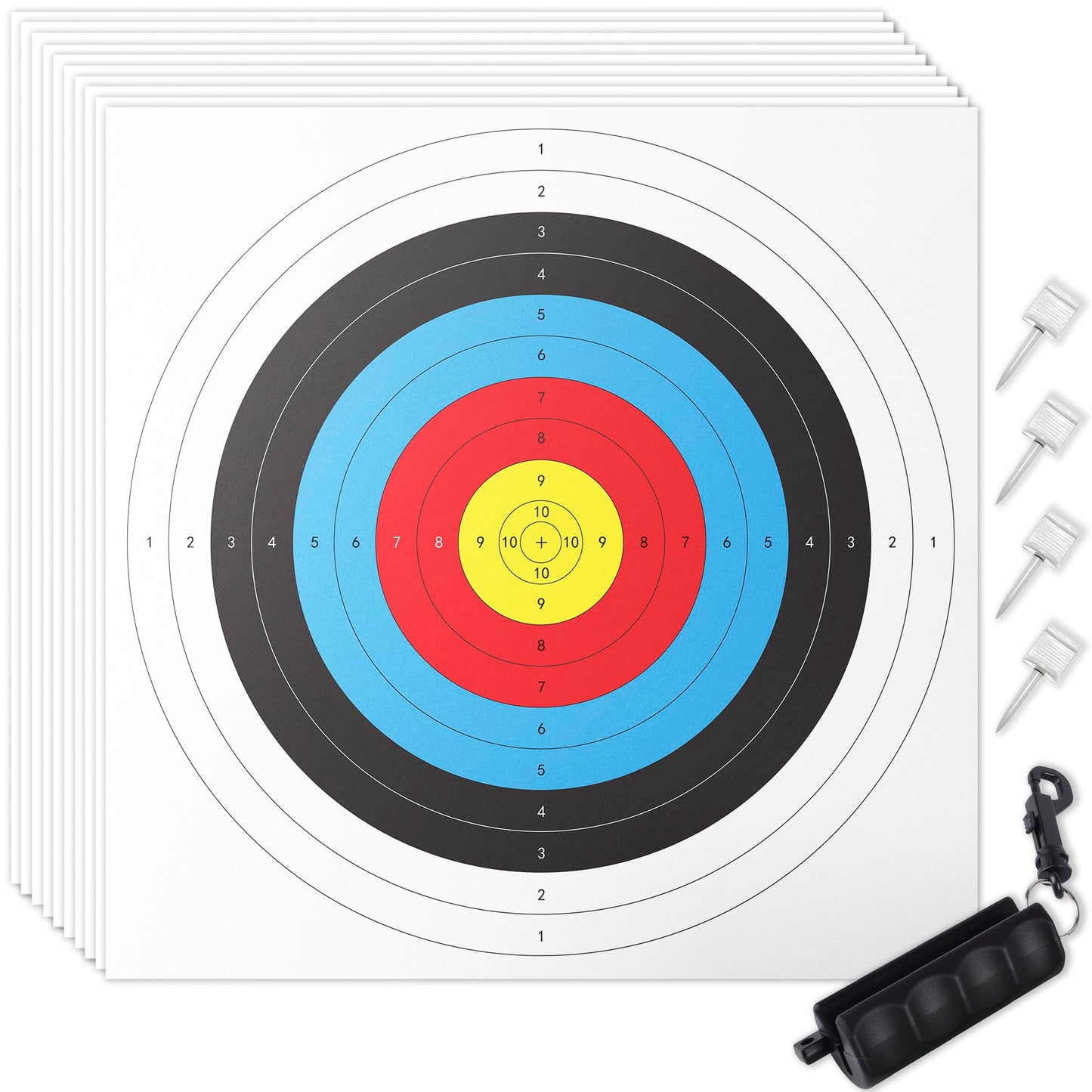 30 Pack Archery Target Paper - Standard 40x40CM 10-Ring, 18-Meter Indoor Archery Target Face with Arrow Puller & Pins, Archery Accessories for Bow Hunting & Shooting Precision Practice Yummuely