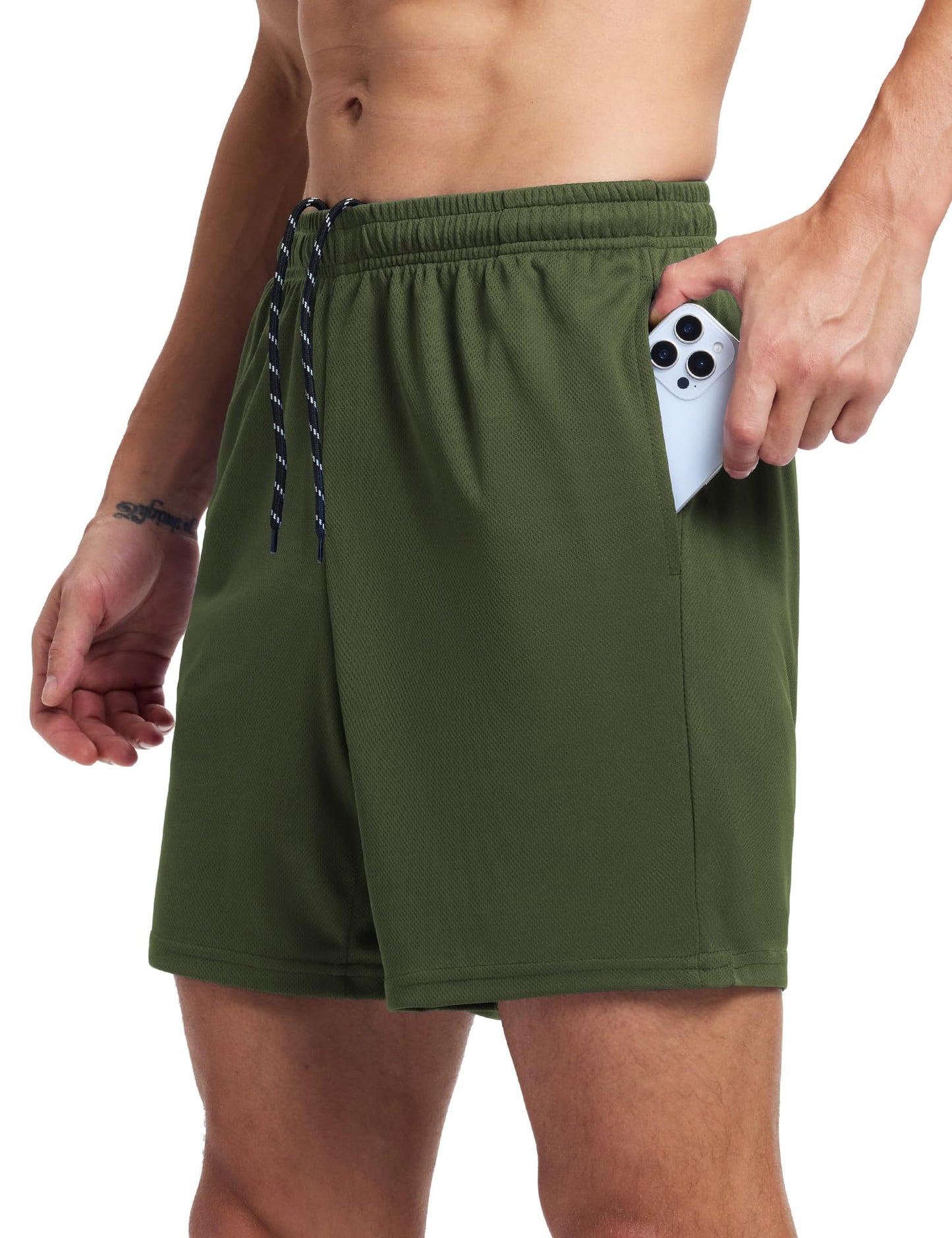 VGVB Men's 7 Inch Athletic Shorts Lightweight Workout Running Shorts Quick Dry Gym Shorts with Pockets Green,Large