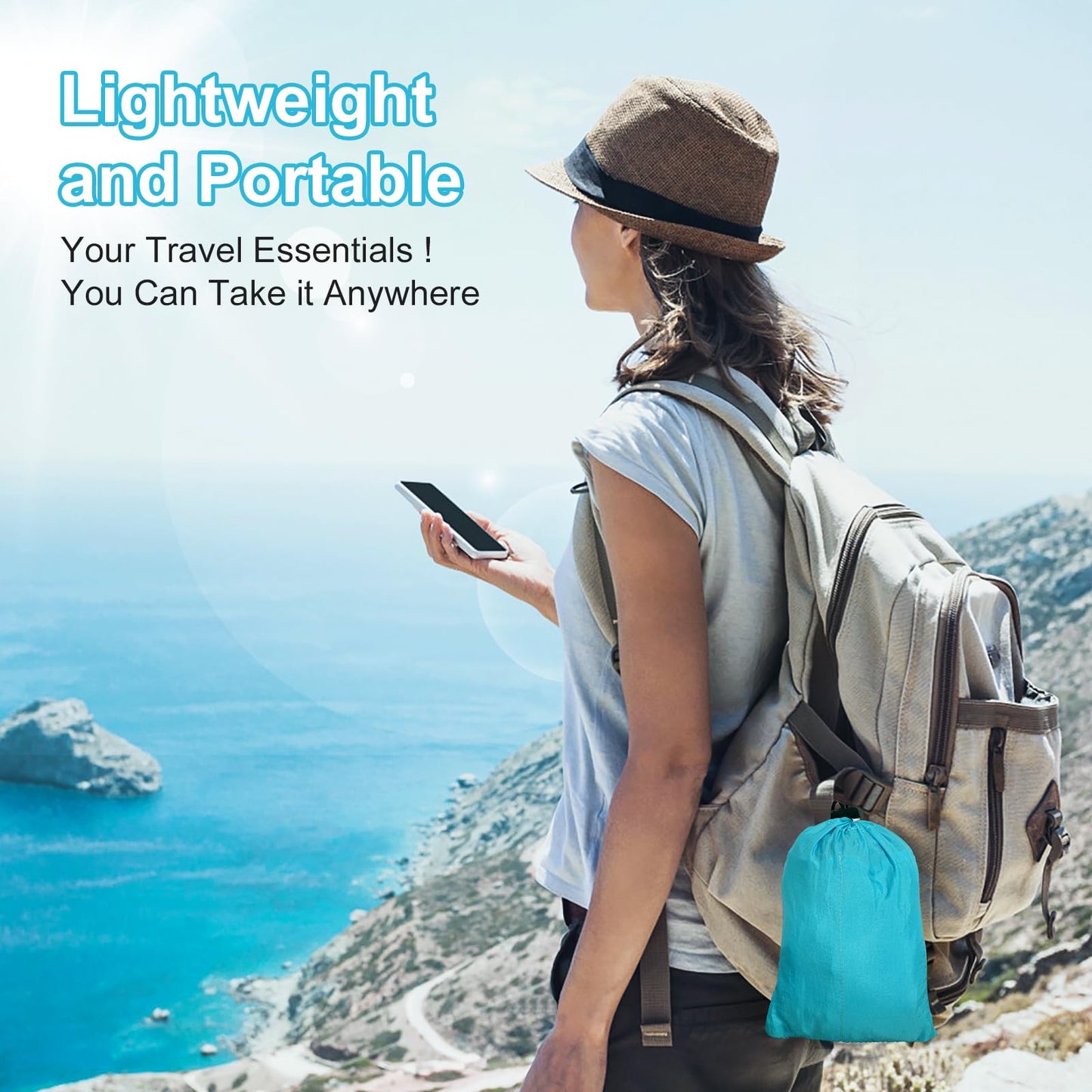 ISOPHO Beach Blanket Sand Proof, Ripstop Nylon Picnic Blankets, Extra Large Beach Mat Quick Drying, Lightweight & Durable, for Outdoor Activities, Travel, Beach Picnic, 106 x 83 Inches, Blue