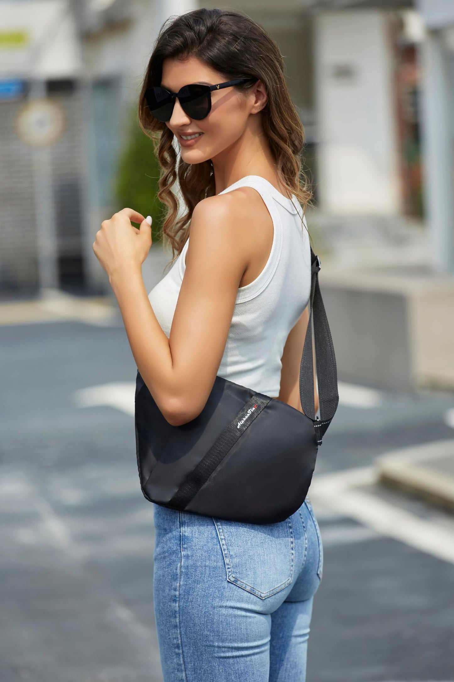 Alphantino Sling Bag for Men Women Slim Crossbody, Anti-Theft EDC Daypack, Fashion Lightweight Ergonomics Personal Flex Bag (Black)