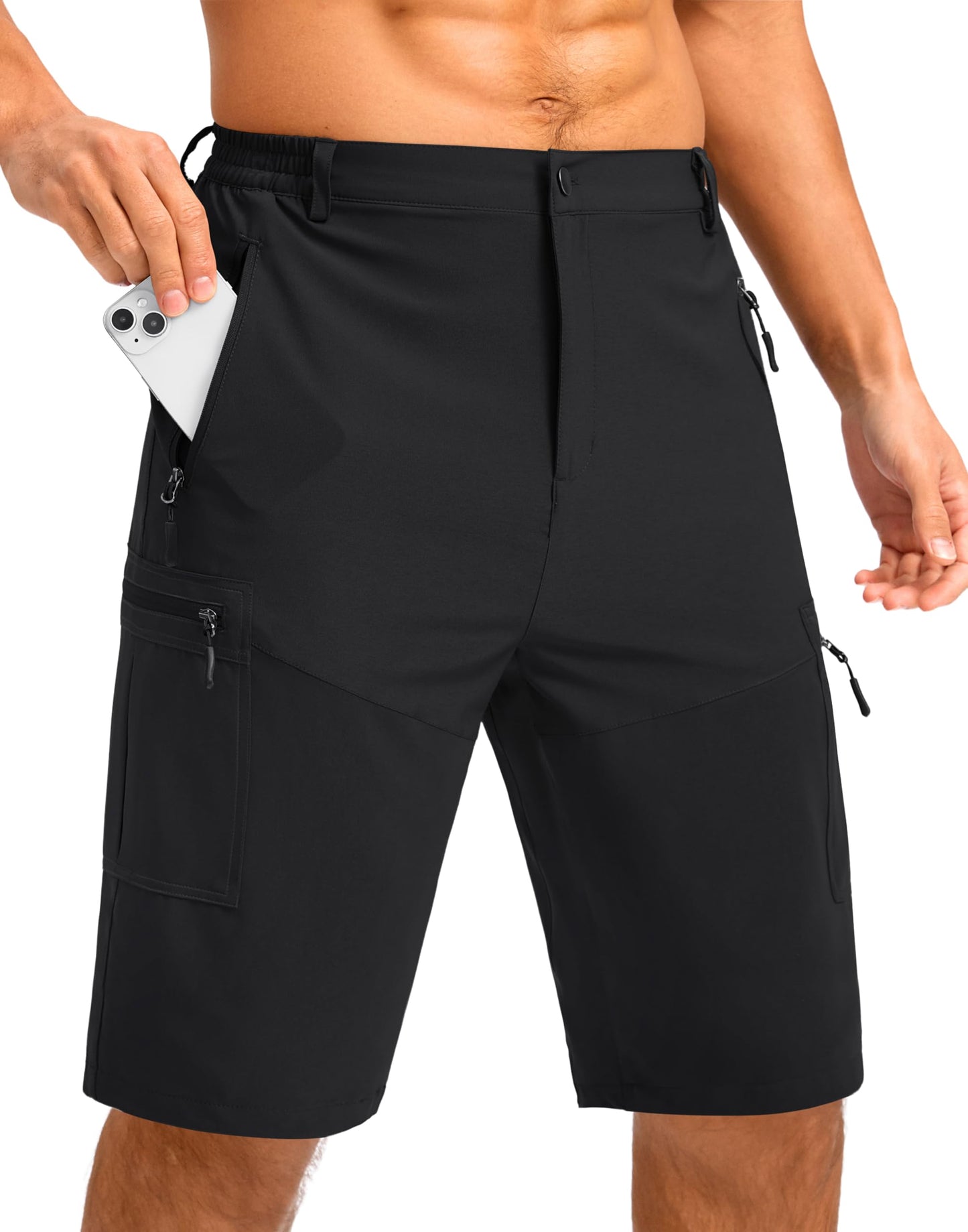 Pudolla Men's Hiking Shorts 11" Lightweight Cargo Work Shorts for Men Summer Travel Golf Casual Outdoor with 5 Pockets(Black X-Large)