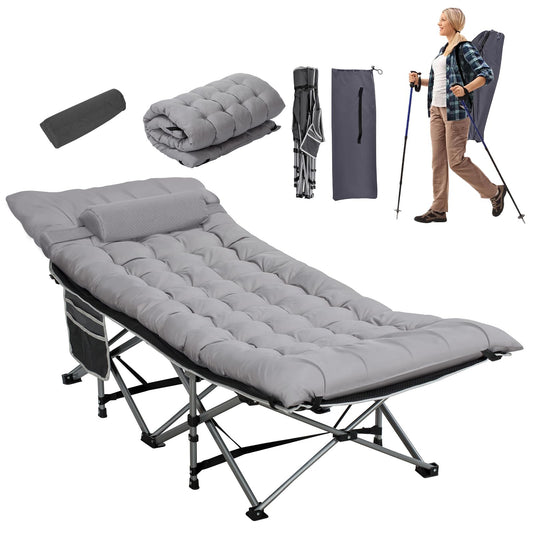 LOENIY Wide Folding Camping Cots with Pillow & Extra Thick Matress, Cots for Sleeping 900 LBS, Camping Bed for Adults with Cushion, Sleeping Cot (Grey)