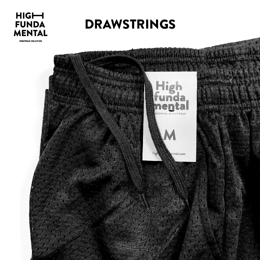 Highfundamental Men's Athletic Mesh Shorts with Drawstring 2 Pockets Lightweight Gym Workout Wear Basketball Shorts 8" Inseam Black