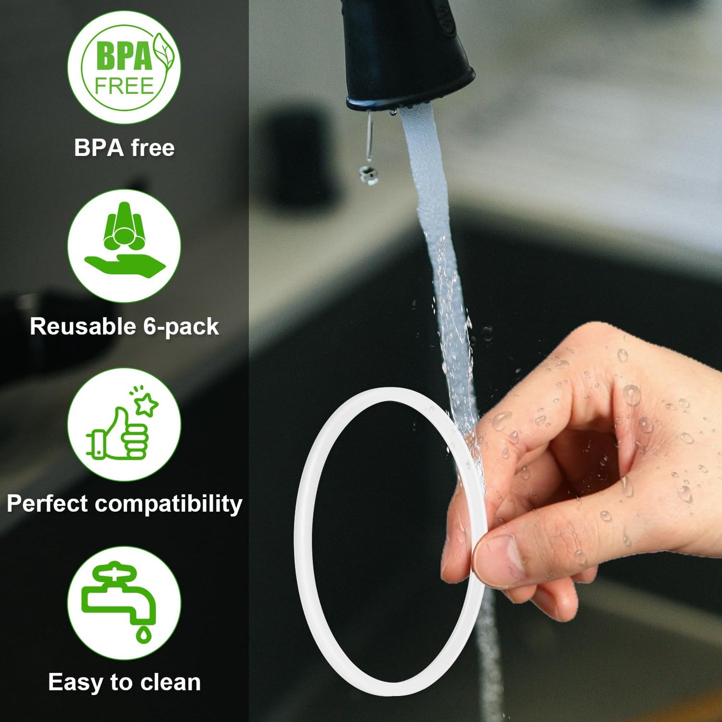 6pcs Replacement Rubber Gaskets for Zak Designs Kelso 15 oz, Leak Proof Silicone Cup Lid Gasket Sealing Ring Accessory for Zak Water Bottle, BPA-Free