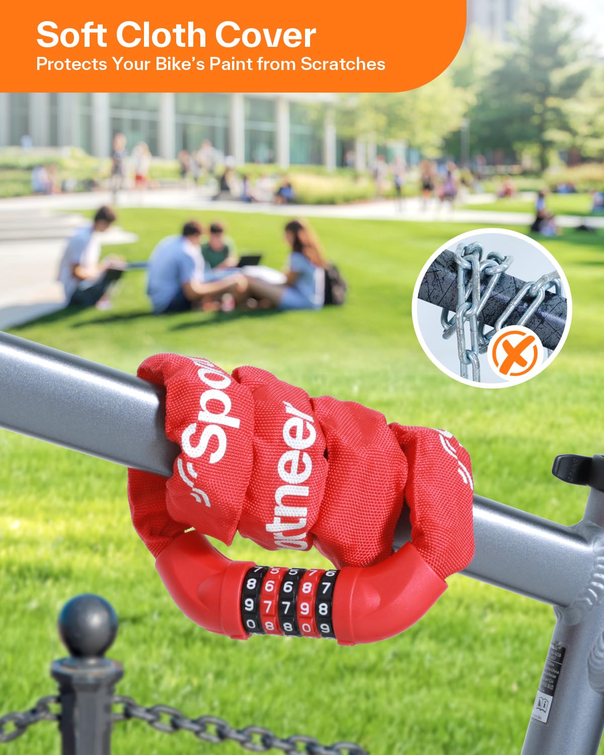 Sportneer Bike Lock: 5 Digit Combination High Security Anti Theft Bike Chain Lock - 3.2/3.6/4ft Heavy Duty Resettable Keyless Bicycle Lock for Bike, Motorcycle, Scooter, Door - 6mm Thick Red