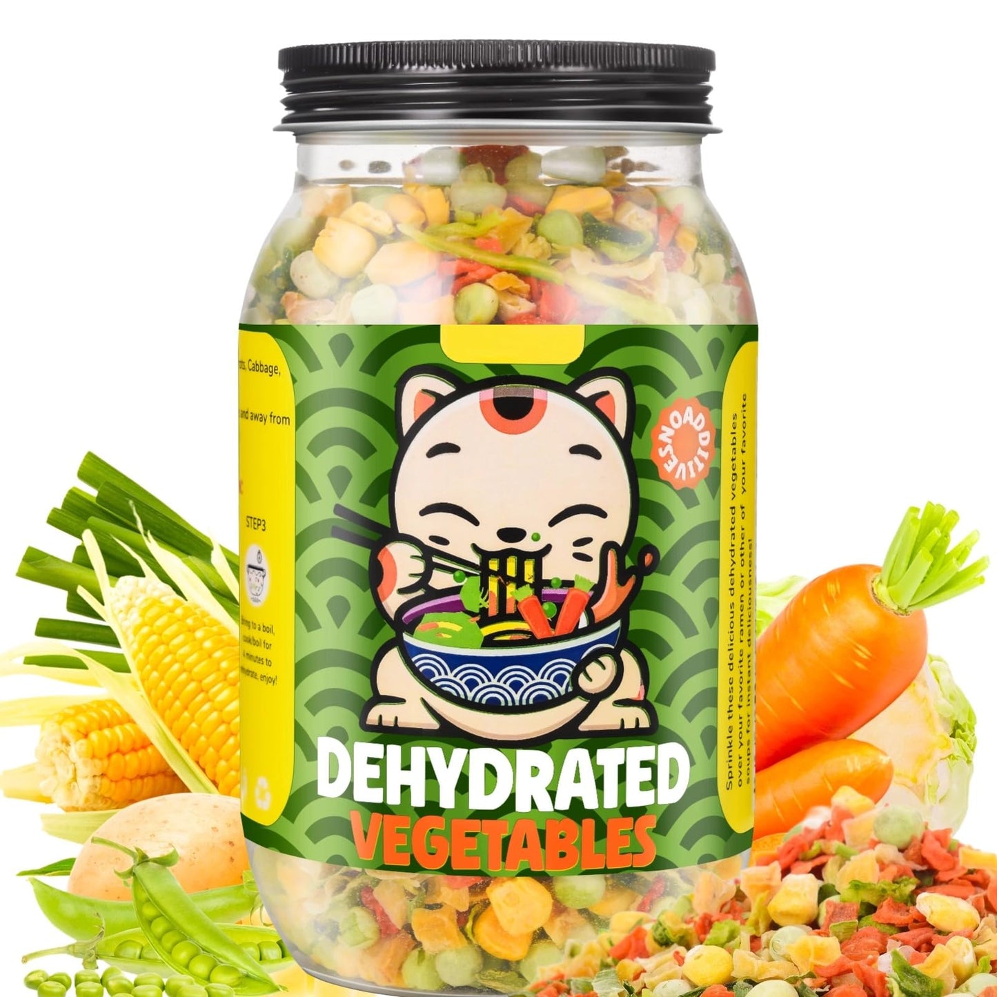 Freeze Dried Mixed Dehydrated Vegetables - 10.58oz Natural Ramen Toppings Vegetable Flakes, No Gluten& No Allergen, Dry Veggie for Cooking, Camping, Emergency Supply