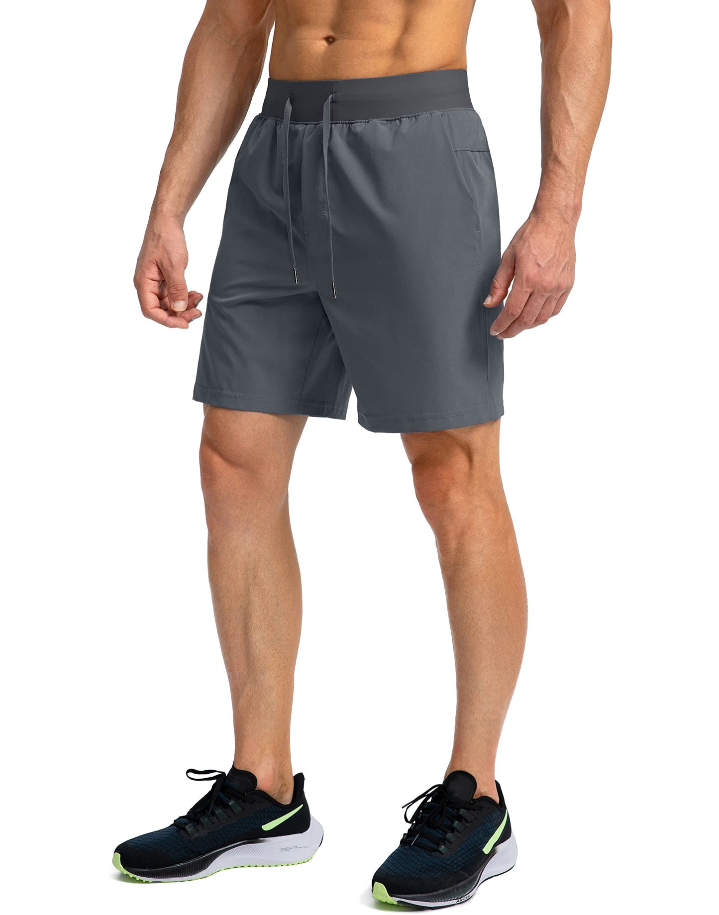Soothfeel Men's Running Shorts with Zipper Pockets 7 Inch Lightweight Quick Dry Gym Athletic Workout Shorts for Men (Grey, XL)