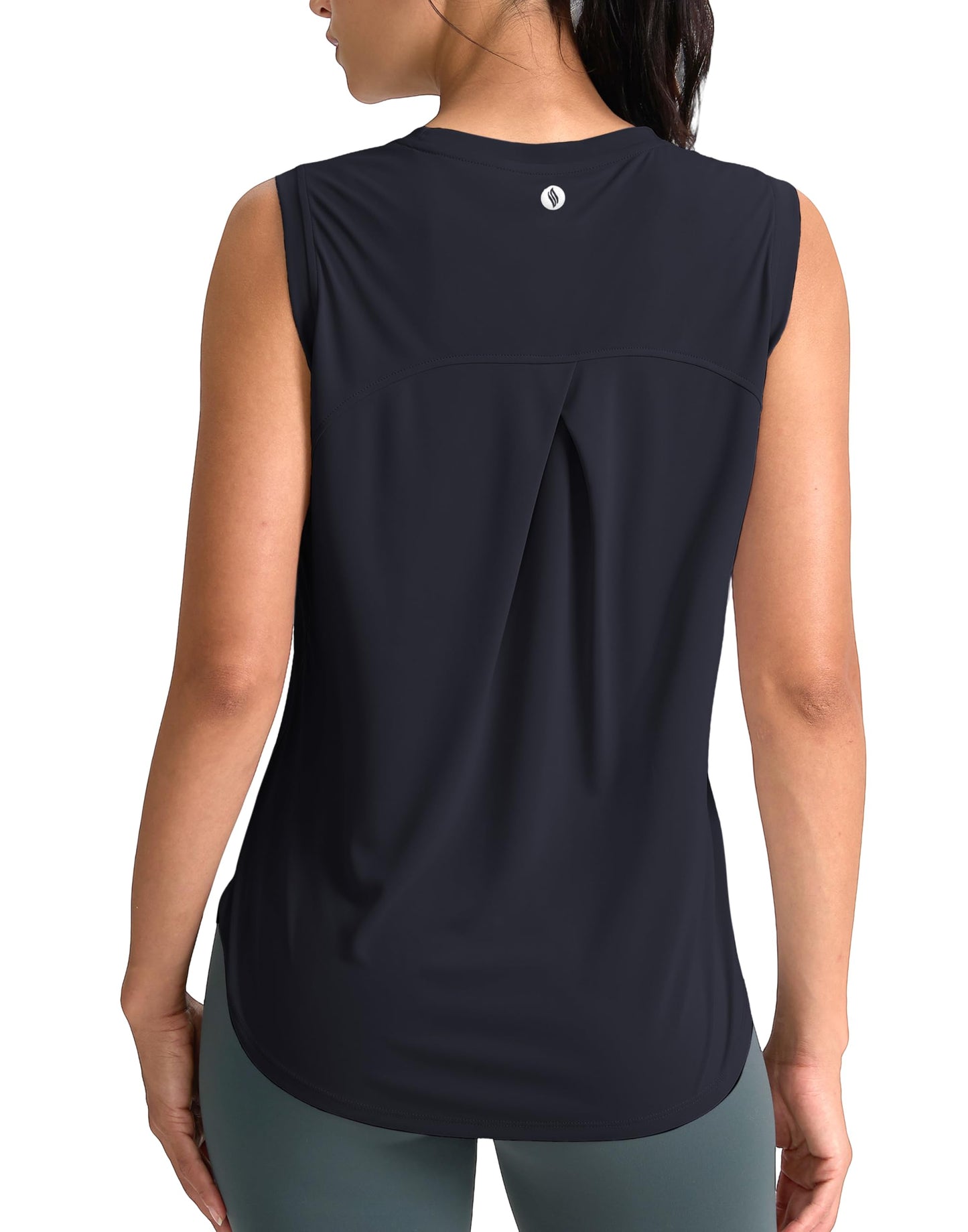 SANTINY Women's Sleeveless Workout Tops Breathable Lightweight Active Tennis Yoga Shirts Athletic Running Tank Tops for Women (Navy_L)