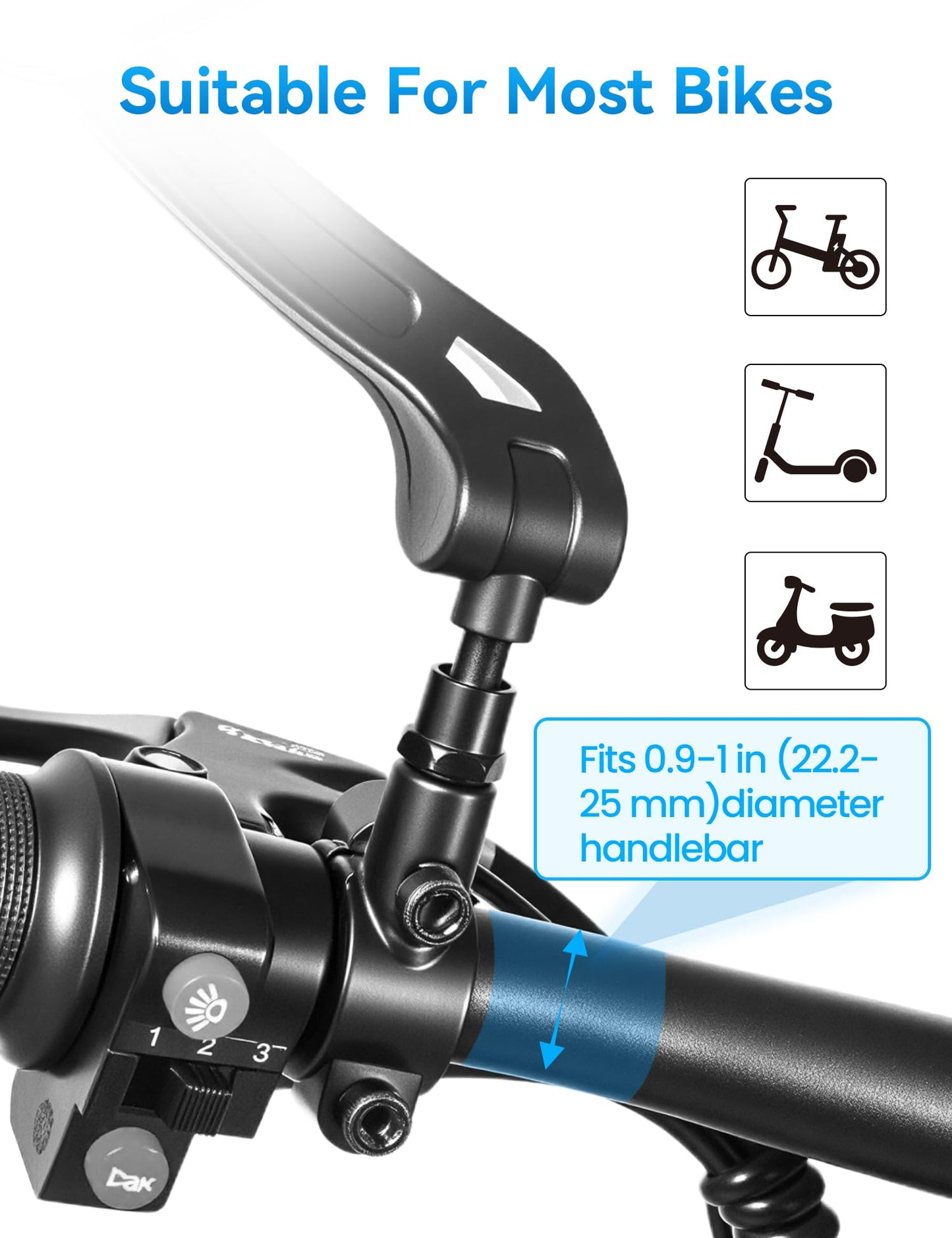 2pcs Bike Mirror Handlebar Mount 360° Adjustable, Wide Rear View Mirror Bicycle Mirrors for Handlebars with Scratch Resistant Glass, Bike Rear View Mirror for Scooter, Motorcycle, Bike Accessory