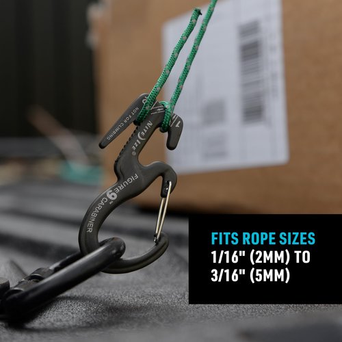 Nite Ize Figure 9 Carabiner Rope Tightener - Heavy-Duty Carabiner Clip - Cord & Rope Tightener with Wire Gate - Carabiner Camping Accessories & Tent Essentials - Small, Black (4 Pack)