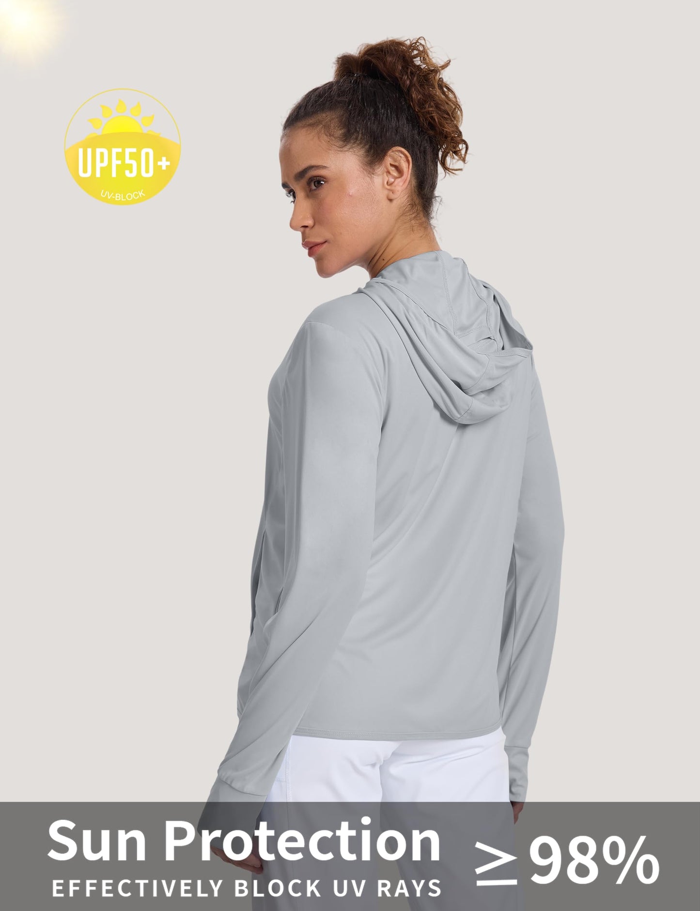 CHALLMOTI Women's Sun Protection Jacket Zip up Hoodie Lightweight Long Sleeve UV Cover Up Hiking Shirt UPF 50+ Grey M