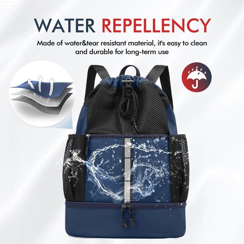 PinCute Drawstring Gym Bag for Men/Women - Mesh Beach Swim Backpack Sports Draw String Back Bags with Wet Pocket&Shoe Compartment, Lightweight