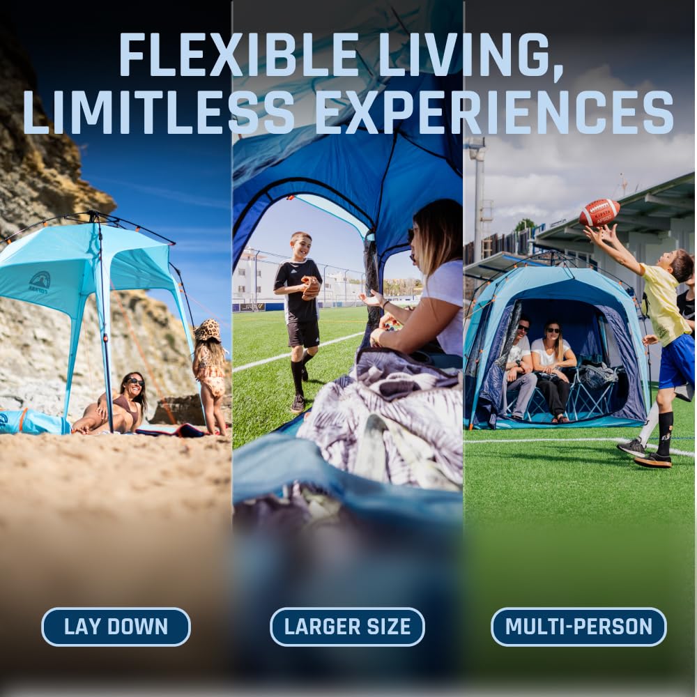 Fofana Pop Up Tents for Camping - 4-Person Dome, Blue - Windproof & Water-Resistant Cold Weather Tent & Pop Up Shelter with 270-Degree View & Instant Setup