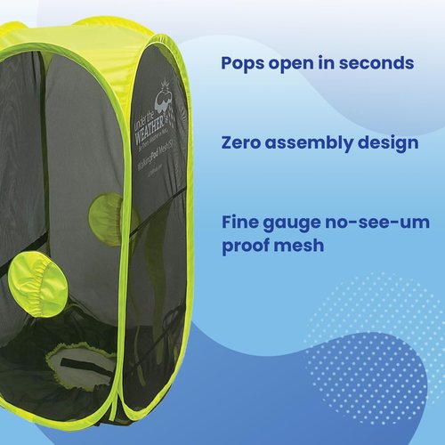 WeatherPod Short Bug-Screen Walking Pod – Pop-Up Wearable Mosquito & Bug Screen with Mesh – Fine Gauge, Fully Enclosed Personal Bubble – Safety Yellow